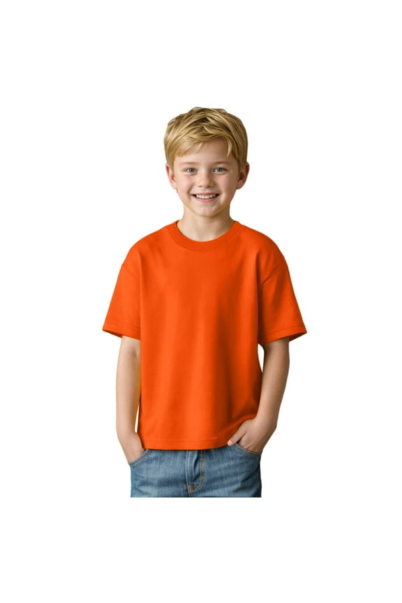 Boys' Graphic Tees Short Sleeve Crew Neck Casual Cool Shirts Summer T Shirts(Orange,9-10 Years)