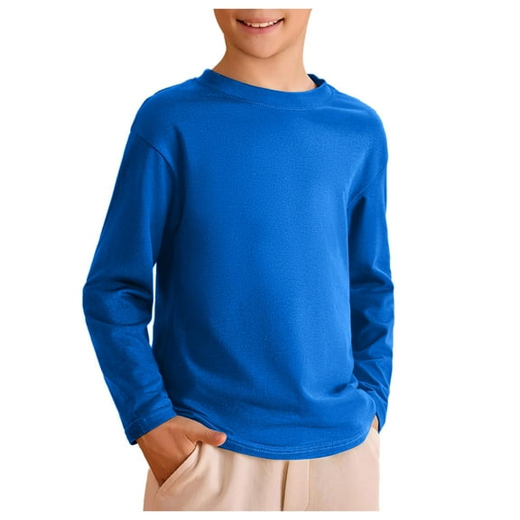 Hessimy Boys Long Sleeve T-Shirt Cotton Casual Winter Crewneck Basic Active Tops Tee Tunic Shirts(Blue,5-6 Years)
