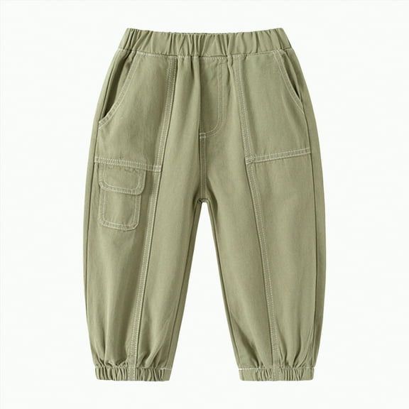 Hessimy Boys Pants Kids Fall Winter Casual Cargo Pants Solid Color Loose Wide-Leg Sweatpants Trousers For Sports Activewear Classic Pants Straight Leg Pants (Green,8-10 Years)