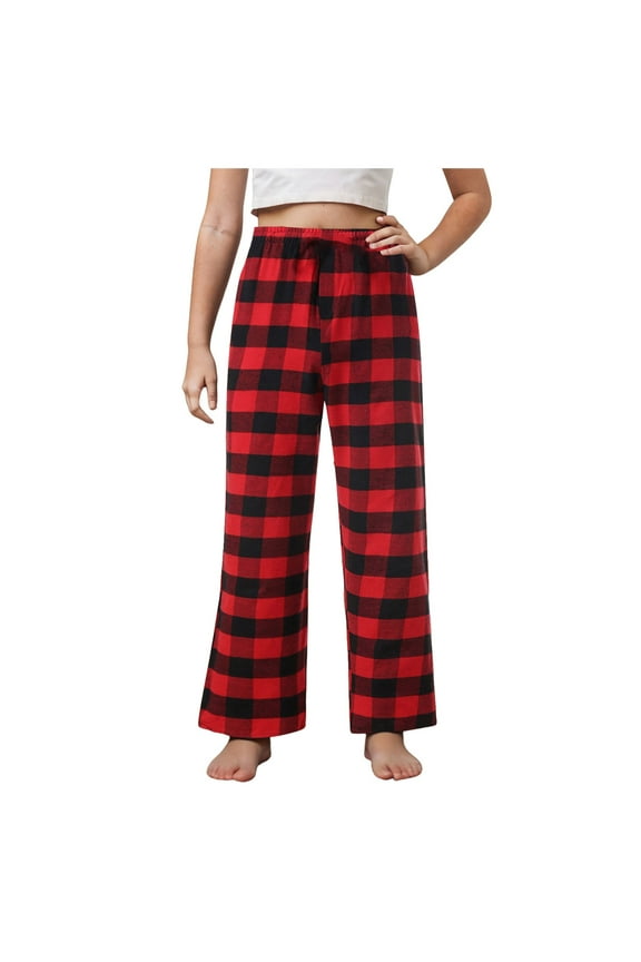 Boys Plaid Pants Girls Boys Printed Plaid Pants With Pockets Drawstring Elastic Waist Plaid Pants For Christmas For Family Matching Sweatpants (Red,10-11 Years)