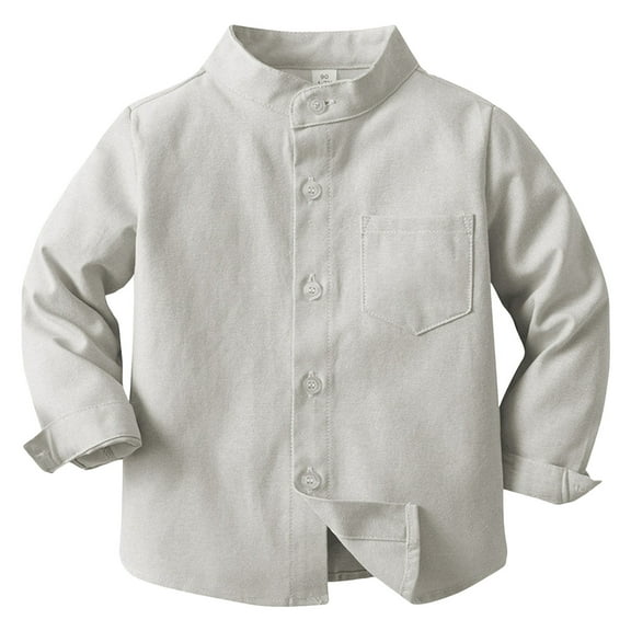 Hessimy Boys Pleated Long Sleeve Dress Shirts Kids Button Down Collared Uniform Shirt 2-16 Years(Khaki,10-11 Years)
