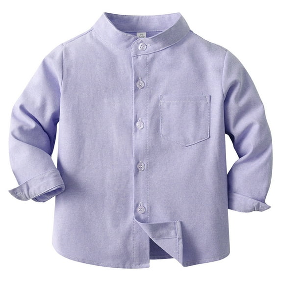 Hessimy Boys Pleated Long Sleeve Dress Shirts Kids Button Down Collared Uniform Shirt 2-16 Years(Light Purple,8-9 Years)