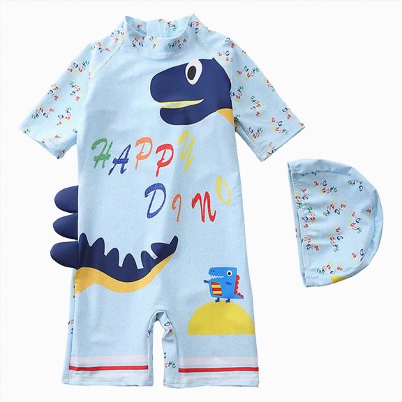 Hessimy Boys Rash Guard Set - UPF 50+ Swim Shirt and Bathing Suit Trunks Rash Guard for Boys,UV Protection(Light Blue,1-2 Years)