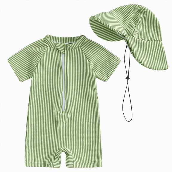 Hessimy Boys Rash Guard Set - UPF50+ Sun Protection Quick Dry Swim Shirt & Swim Trunks,UPF 50+(Green,3-6 Months)