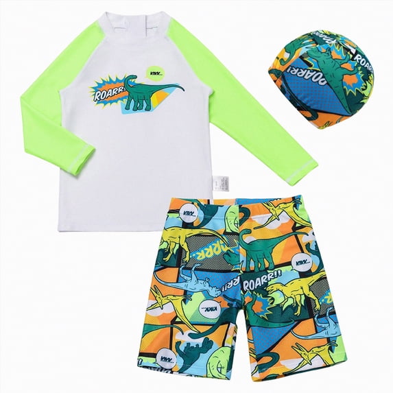 Hessimy Boys Rash Guard Swimsuit Kids Bathing Suit Swim Trunk with Shirt Set(Green,2-3 Years)