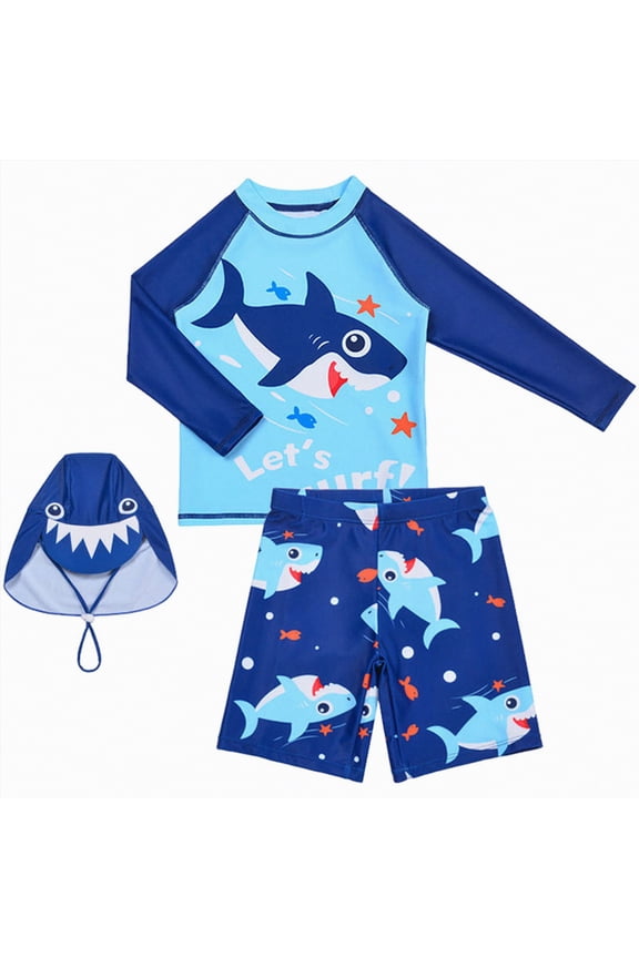 Boys Rash Guard Swimsuits Sets Bathing Suits with Trunks(Sky Blue,5-6 Years)