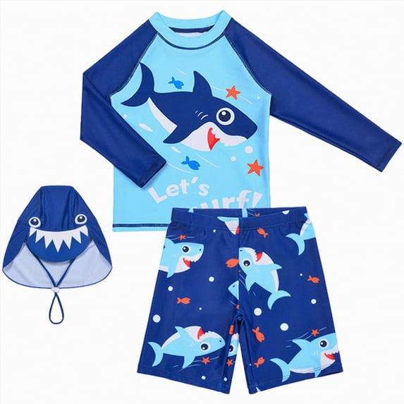 Hessimy Boys Rash Guard Swimsuits Sets Bathing Suits with Trunks(Sky Blue,7-8 Years)