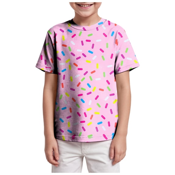 Hessimy Boys Short Sleeve Logo Crew Neck T-Shirt, Soft, Comfortable, Relaxed Fit,Logo Tee(Pink,3-4 Years)