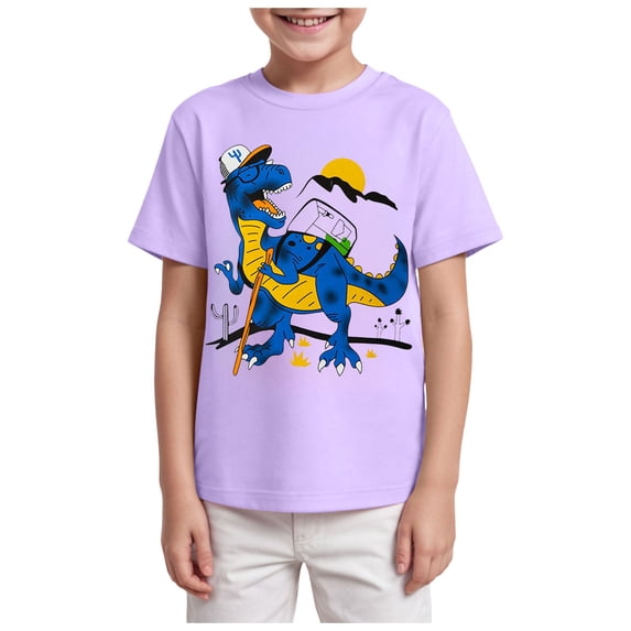 Hessimy Boys' Short Sleeve Solid Crew Neck T-shirt, Soft, Comfortable, Relaxed Fit(Purple,7-8 Years)