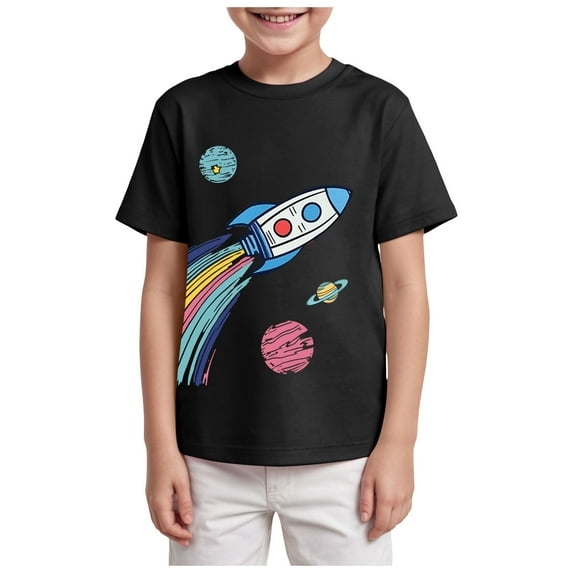 Hessimy Boys' Short Sleeve Solid Crew Neck T-shirt, Soft, Comfortable, Relaxed Fit,Solid Tee(Black,9-10 Years)