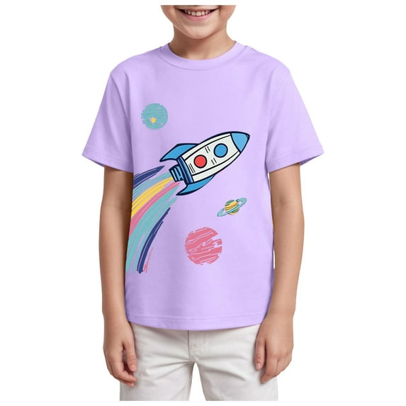 Hessimy Boys' Short Sleeve Solid Crew Neck T-shirt, Soft, Comfortable, Relaxed Fit,Solid Tee(Purple,2-3 Years)