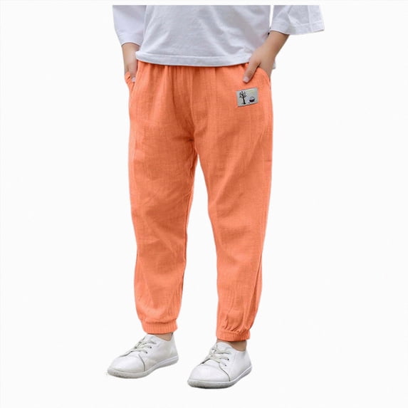 Hessimy Boys Straight-Leg Cotton Pants, Lightweight Trousers with Pockets for Summer Fall 6-12 Months 12-24 Months 2T 3T 4T 5T 6T 7T 8T 9T Children(Orange,4-5 Years)