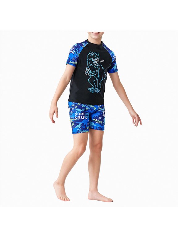 Boys Swim Set, Surf Shirt and Trunks, Upf 50+ Sun Protection,Surf(Blue,4-5 Years)