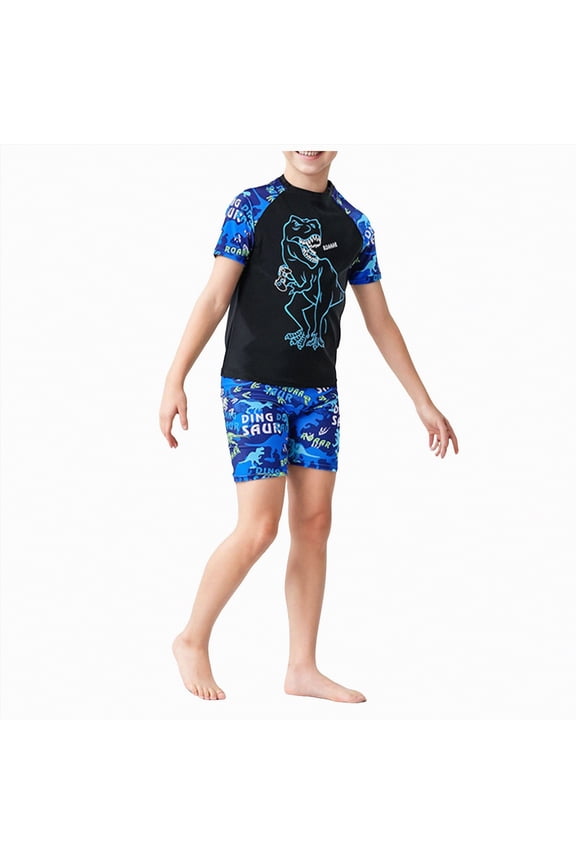 Boys Swim Set, Surf Shirt and Trunks, Upf 50+ Sun Protection,Surf(Blue,7-8 Years)