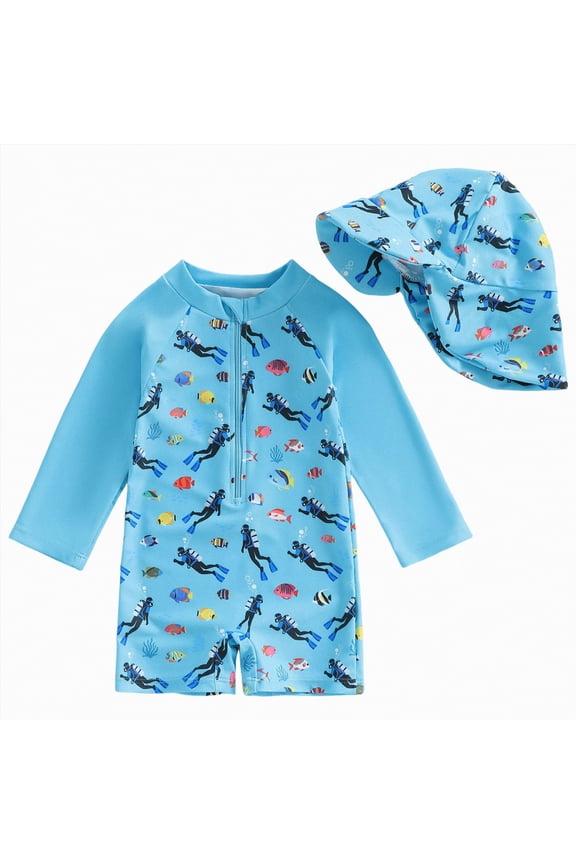 Boys Swim Set - Toddler Swim Trunks Boys Rash Guard and Kids Swimwear,Toddler(Blue,18-24 Months)