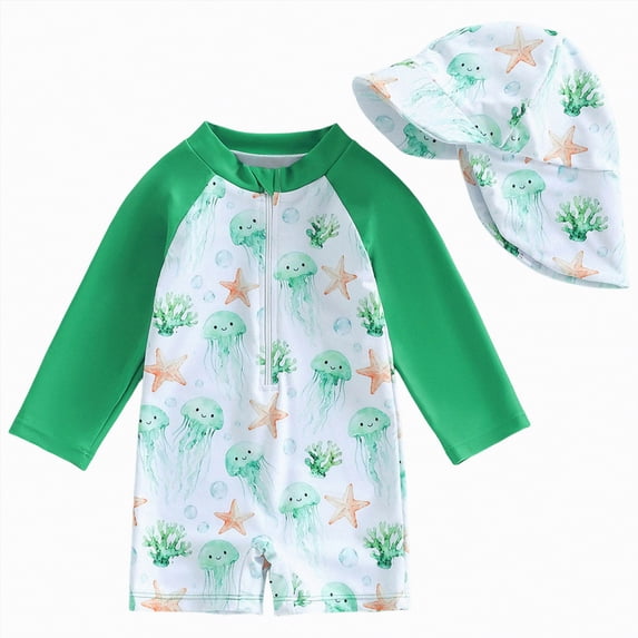 Hessimy Boys Swim Set - Toddler Swim Trunks Boys Rash Guard and Kids Swimwear,Toddler(Green,6-12 Months)