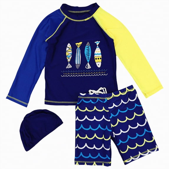 Hessimy Boys Swim Sets Kids Rash Guard Swimsuits with Compression Swim Shorts Boys Bathing Suit(Dark Blue,4-5 Years)