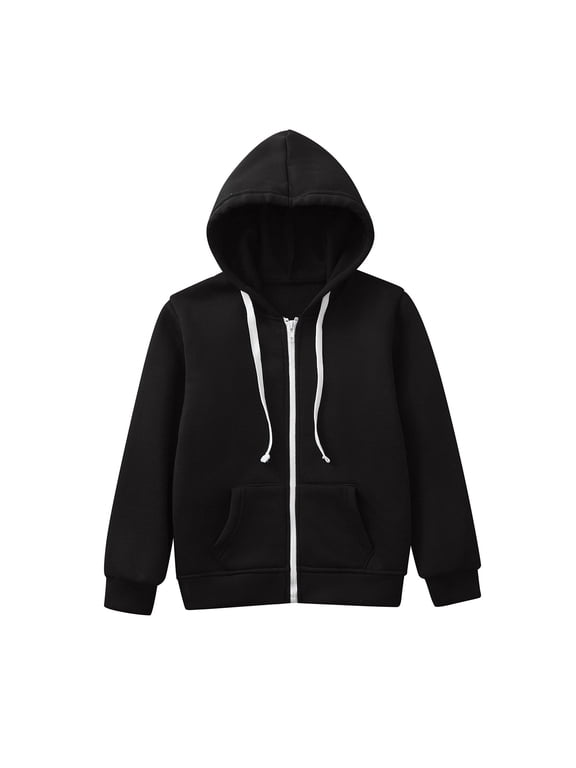 Boys Zip-Up Fleece Hoodies Sweater Jacket Zip Up Hoodie Half Zip Pullover Essentials Hoodie Winter Windbreaker Kid Unisex (Black,9-10 Years)