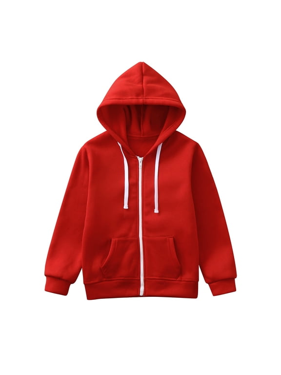 Boys Zip-Up Fleece Hoodies Sweater Jacket Zip Up Hoodie Half Zip Pullover Essentials Hoodie Winter Windbreaker Kid Unisex (Red,9-10 Years)