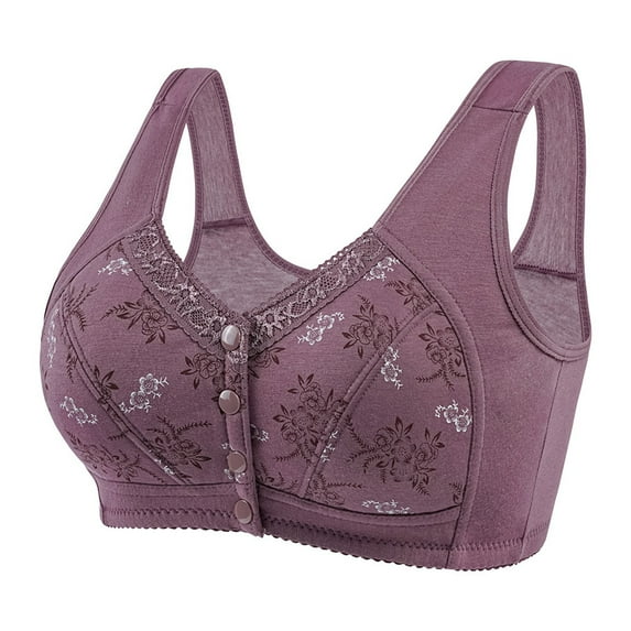 Hessimy Button Front Closure Daisy Bras for Women Seniors Plus Size Full Coverage Support Comfort No Underwire Minimizer Bra(Z07-Purple,46）