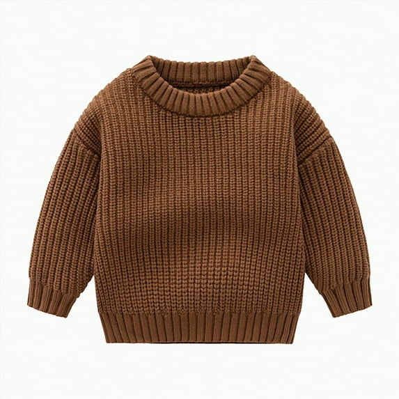 Hessimy Child Turtleneck Sweater Boys Girls Long Sleeve Winter Warm Pullover Solid Color Knit Tops For Kids Button Cardign Pullover Knit Outerwear Lightweight (Coffee,12-18 Months)