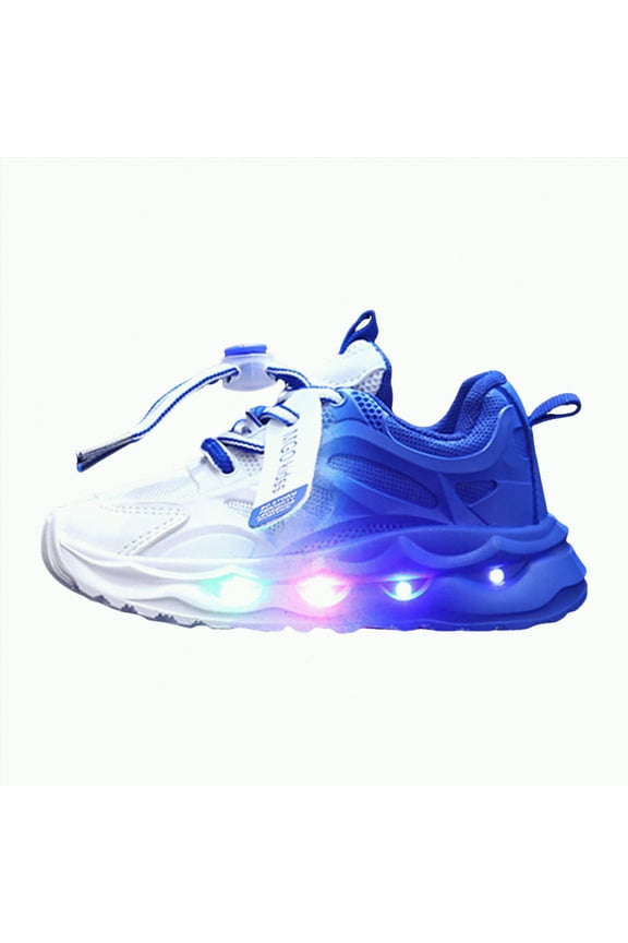 Children'S Sneakers Color Gradient Light Shoes Dad Shoes Lace Up Soft Soles Light Up Flashing Sneaker Back To School Sport Shoes Outdoor School Shoes For Girls (Blue,7)