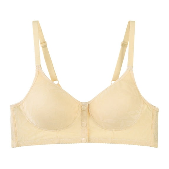Hessimy Comfortable Front Closure Bras,Lace Bra, Floral Pattern Non-Steel Ring, Comfortable Bra for Seniors(Yellow,42)