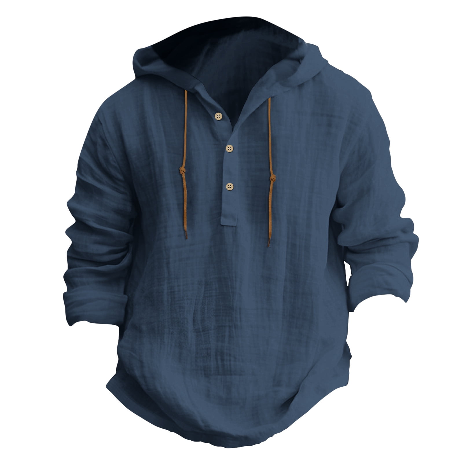 Hessimy Cotton Linen Hoodies for Men Drawstring Button Down Hooded