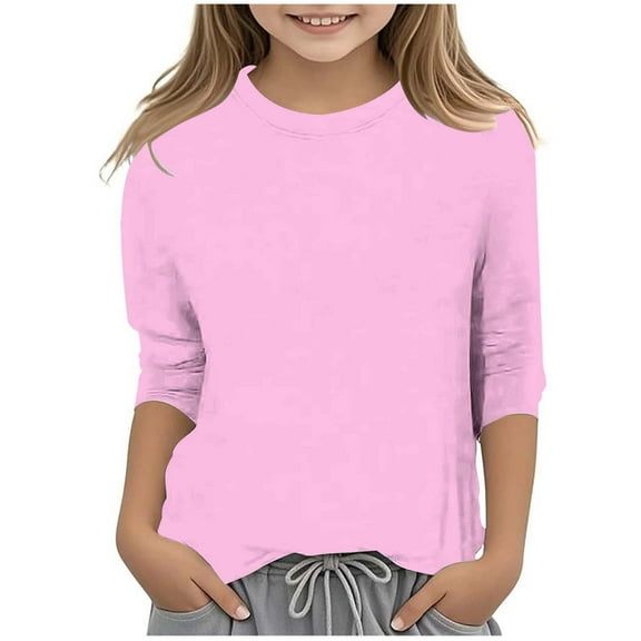 Hessimy Cotton Long Sleeve Tee Shirts Basic Crewneck T-Shirts for Boys/Girls/Toddlers Long-Sleeve T-Shirts(A142-Pink,3-4 Years)