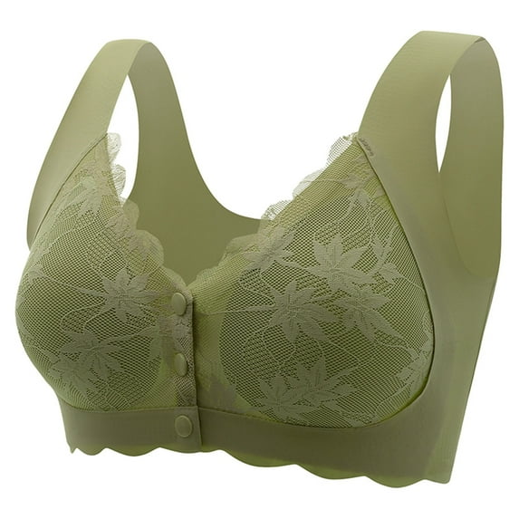 Hessimy Daisy Bra for Older Women, Comfortable Bras for Seniors Front Closure No Underwire Bras(Green,3XL)