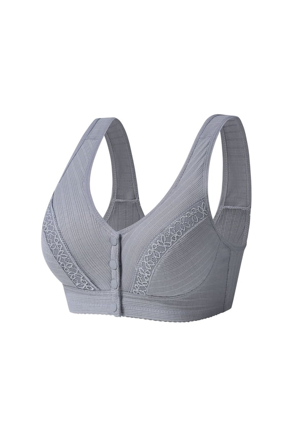 Bra for Women Comfortable Convenient Front Close Button Bras for Women No Underwire(Grey,C)