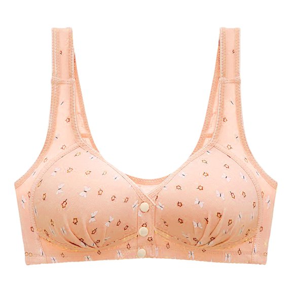 Hessimy Daisy Bra for Women, Comfortable Convenient Front Close Button Lace Floral Pattern Bras for Older Women No Underwire(Pink,44)