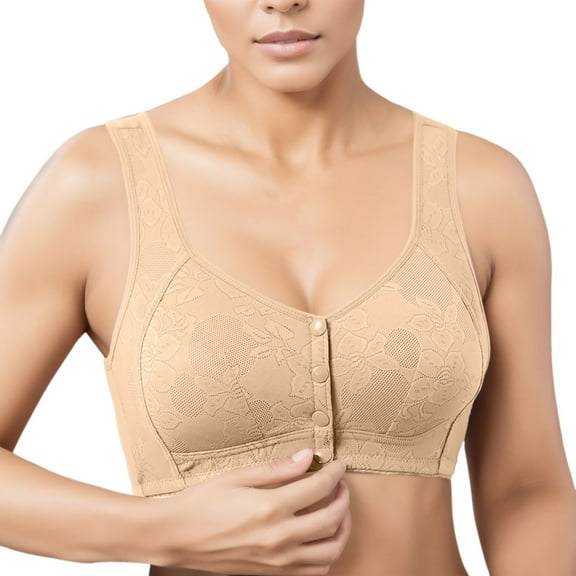 Hessimy Daisy Bras for Older Women, 2024 New Comfortable Convenient Front Close Button Cotton Soft Daily Bras for Older Women No Wire(Beige,46)