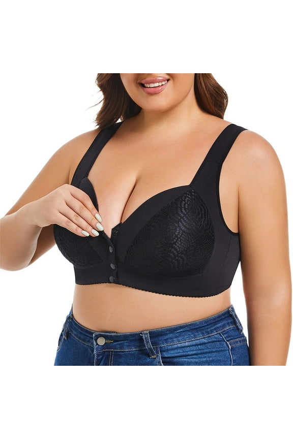 Daisy Bras for Older Women, Bras For Older Women New Front Close Button Cotton Bras, Full Support Wide Back No Underwire Bras(Black,48F)