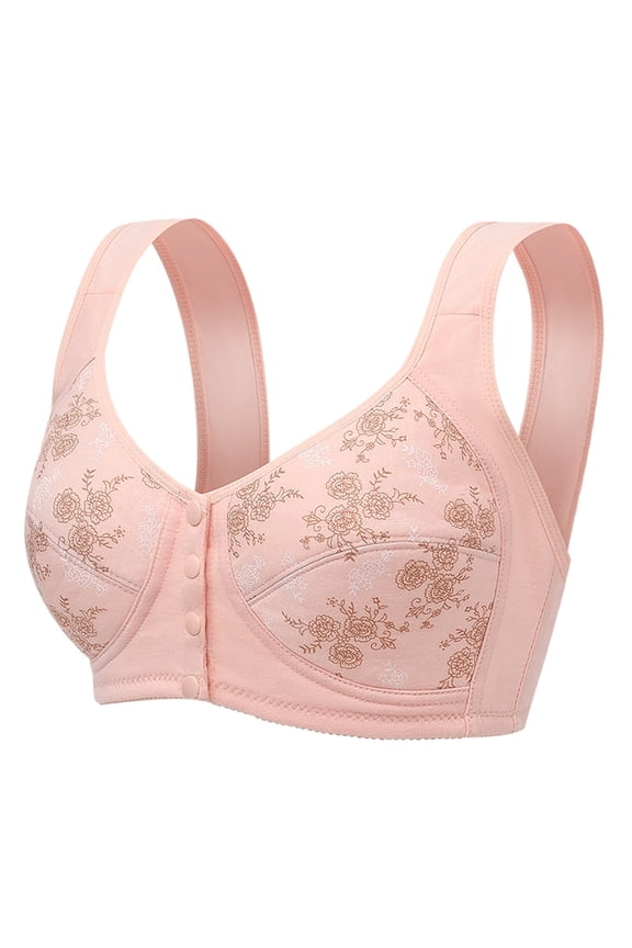 Daisy Bras for Older Women, Daisy Bra Comfortable Convenient Front Close Button Cotton Bras for Older Women No Underwire(Pink,46)