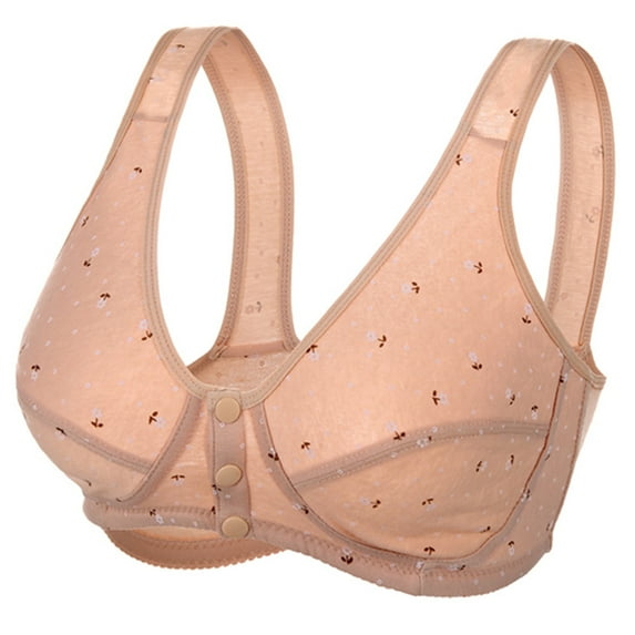 Hessimy Daisy Bras for Older Women, Daisy Bra for Seniors Front Closure, Comfortable & Convenient Front Button Bra(Khaki,44)