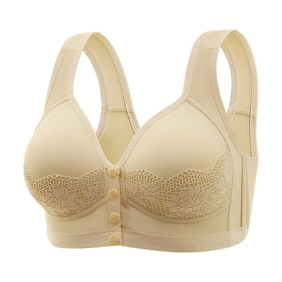 Hessimy Daisy Bras for Older Women, Daisy Bra for Seniors Front Closure, Comfortable Convenient No Underwire Cotton Bras(Beige,36)