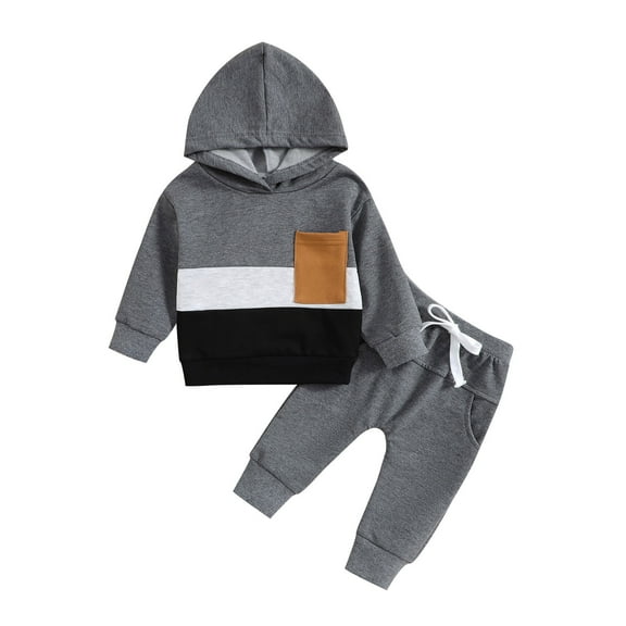 Hessimy Fall Winter Pullover Long Sleeve Solid Sweatshirt And Pants Sweatsuit Set Boys' Winter Sets With Reinforced Zippers (Grey,2-3 Years)