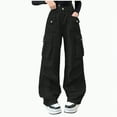 thumbnail image 1 of Hessimy Flare Jeans For Girls Size 14-16 Active Basic Cargo Jogpants Trendy Jogger Trousers Drawstring Cargo Jogger Pants Teen Girl Clothes Home Pants Loose (Black,10-11 Years), 1 of 7
