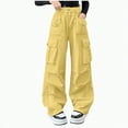 thumbnail image 1 of Hessimy Flare Jeans For Girls Size 14-16 Active Basic Cargo Jogpants Trendy Jogger Trousers Drawstring Cargo Jogger Pants Teen Girl Clothes Home Pants Loose (Yellow,5-6 Years), 1 of 7