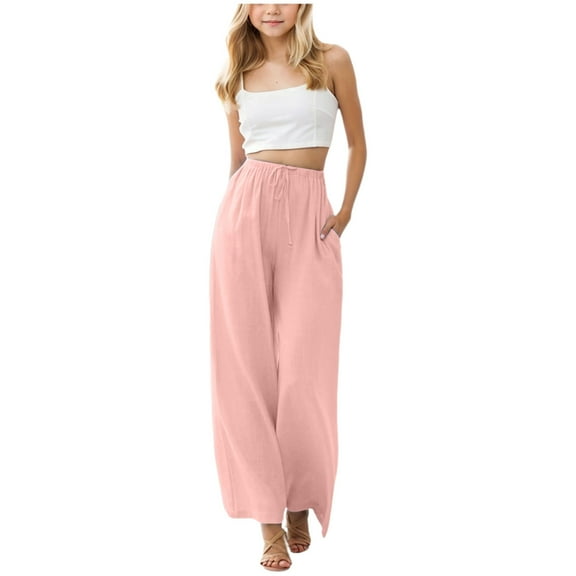 Hessimy Flare Jeans For Girls Size 14-16 Active Basic Cargo Jogpants Trendy Jogger Trousers Drawstring Jogger Pants Teen Girl Clothes Adjustable waistband bell-bottoms (Pink,12-13 Years)