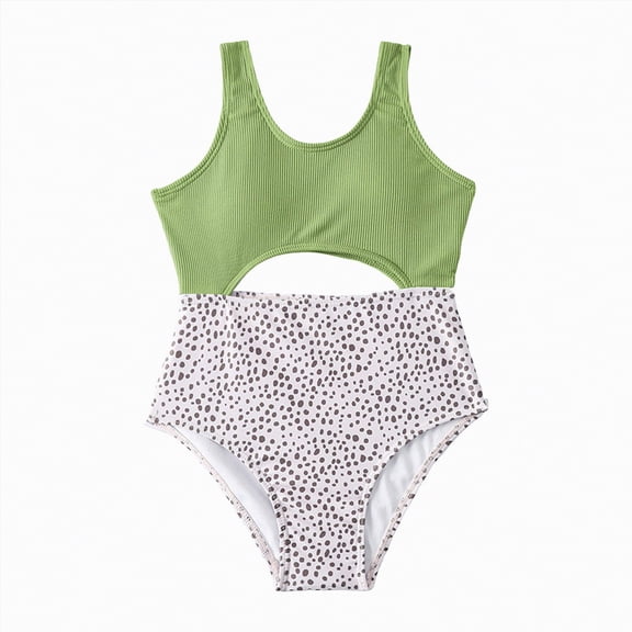 Hessimy Girl Bathing Suit Set Quick Dry One Piece Cut Out Swimwear Set,Swimwear Set（Green，10-11 Years）