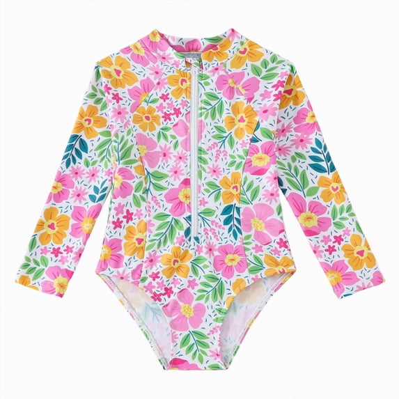 Hessimy Girl Long Sleeve Ruffle Swimsuit One Piece Bathing Suit with UPF 50+ Sun Protection(Yellow,5-6 Years)