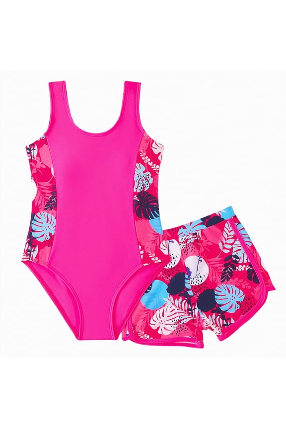 Girl One Piece Swimsuit Bathing Suit Modest Beach Swim Dress,Modest Swim Dress(Hot Pink,7-8 Years)