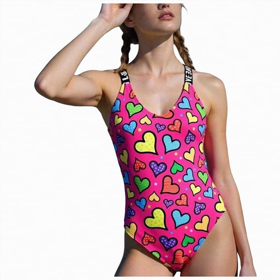 Hessimy Girl One Piece Swimsuit Bathing Suit Summer Beach Swimwear,Summer Swim（Hot Pink，10-11 Years）