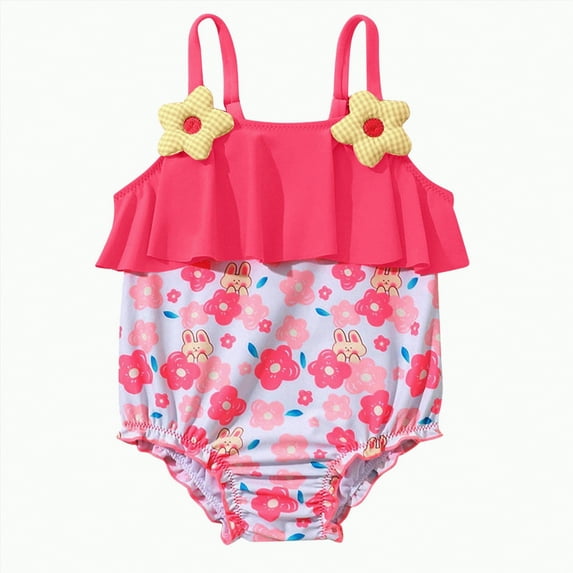 Hessimy Girl One Piece Swimsuit Quick Dry Bathing Suit Cross Shoulder Strap Beach Swimwear,Cross Shoulder Strap(Pink,24-36 Months)