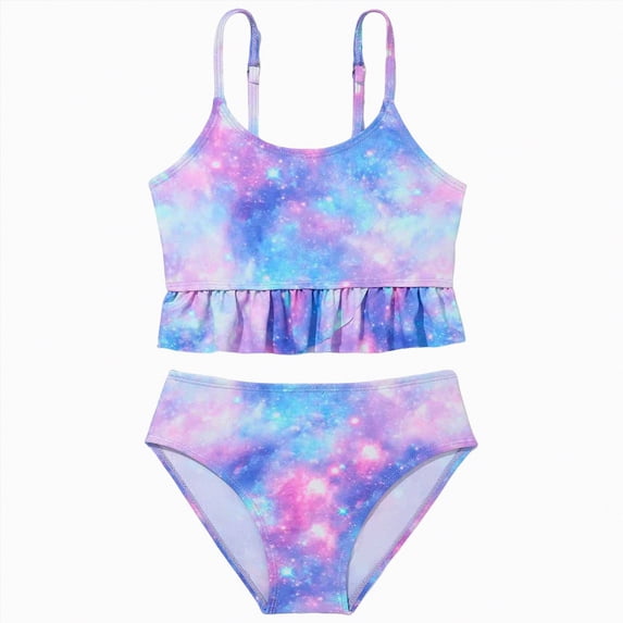 Hessimy Girl Ruffles One Piece Swimsuit Quick Dry Beach Sport Swimwear(Blue,5-6 Years)