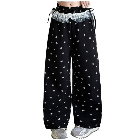 Hessimy Girl'S Flare Jegging Jeans Cargo Pants Big Kids Girls Painted Jeans Girls Fashionable And Comfortable Wide Leg Pants bow bootcut (Black,12-13 Years)