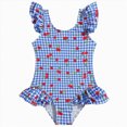 thumbnail image 1 of Hessimy Girl Sparkle One-Piece Swimsuit Adjustable Crossback Straps Shimmer Bathing Suit for Beach Pool,Crossback Strap（Blue，6-7 Years）, 1 of 5