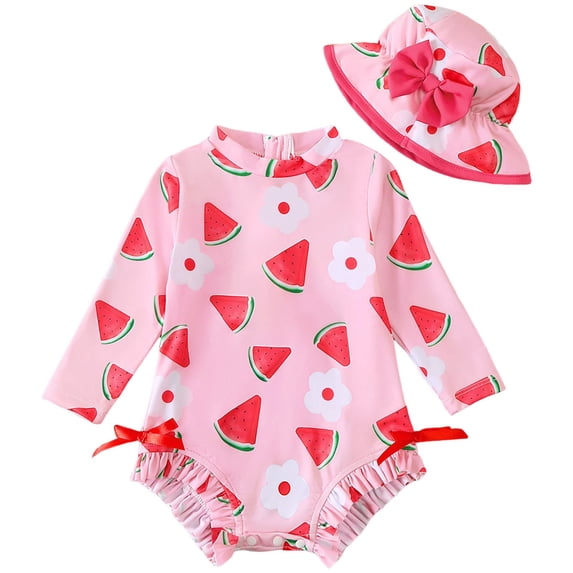 Hessimy Girl Swimsuit Color Block Adjustable Thick Strap One Piece Bathing Suit(Pink,6-12 Months)